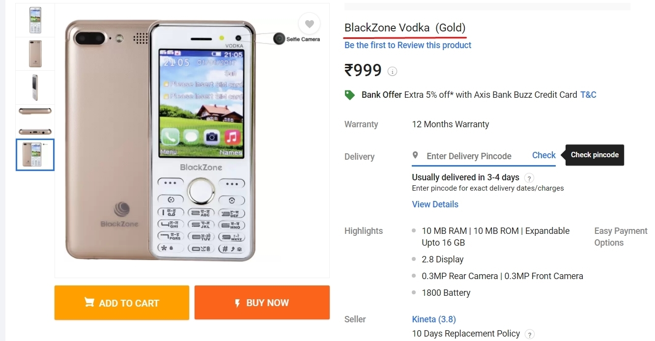В Индии продают телефон BlackZone под названием VODKA