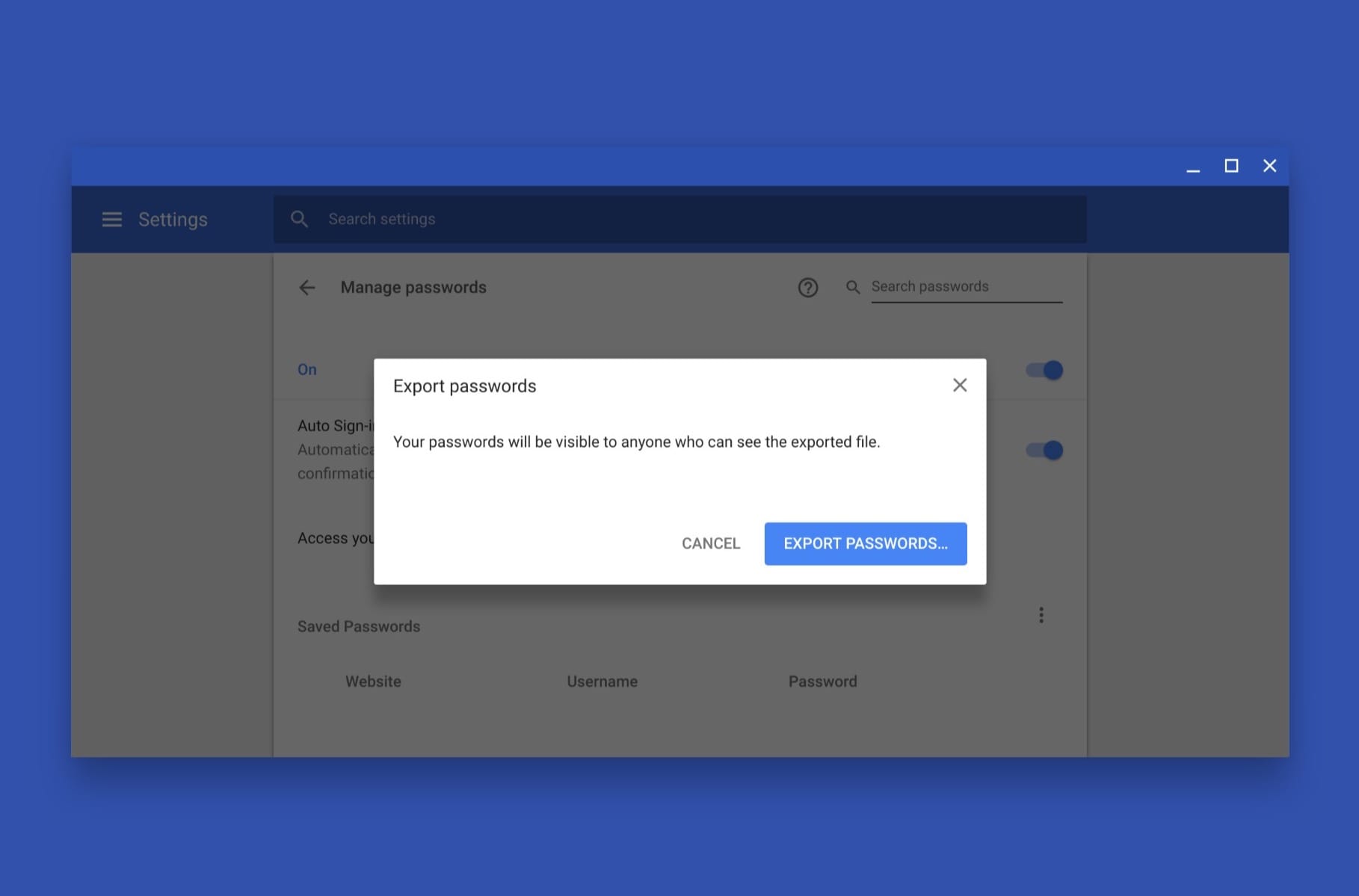 Google Chrome научили экспортировать пароли и логины в файл