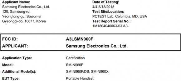 Смартфон Samsung Galaxy Note 9 появился в базе данных FCC