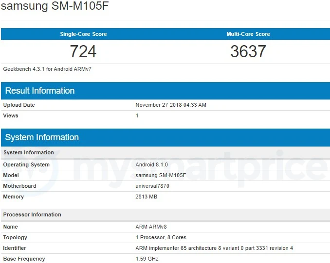 Samsung Galaxy M10 получил процессор Exynos 7870 и 3 ГБ ОЗУ