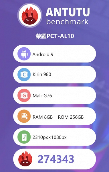 Смартфон Honor V20 с 8 ГБ ОЗУ замечен в бенчмарке AnTuTu