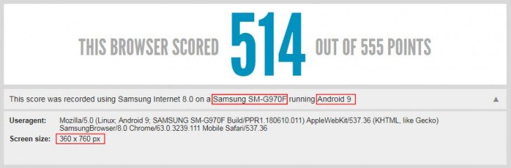 Смартфоны Galaxy S10 Lite и Galaxy S10+ появились в бенчмарке HTML5test