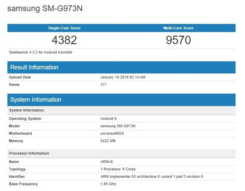 Samsung Galaxy S10 и S10+ с чипом Exynos появились в Geekbench