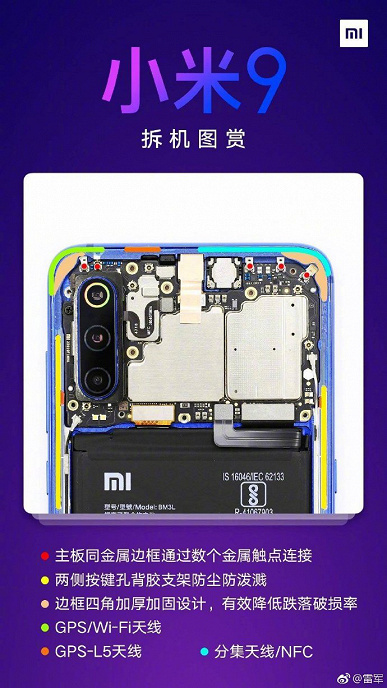 В Сети представлены фото смартфона Xiaomi Mi 9 в разрезе