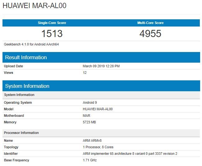 Новый Huawei Nova 4e с процессором Kirin 710 появился в Geekbench