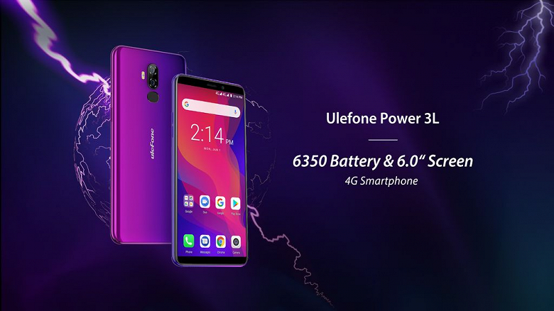 Представлен недорогой смартфон Ulefone Power 3L с АКБ на 6350 мАч