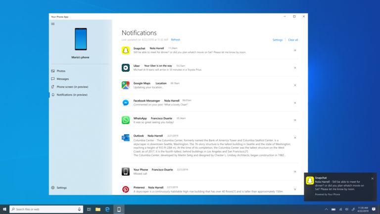 В новой версии Windows 10 будут отображаться уведомления с телефонов