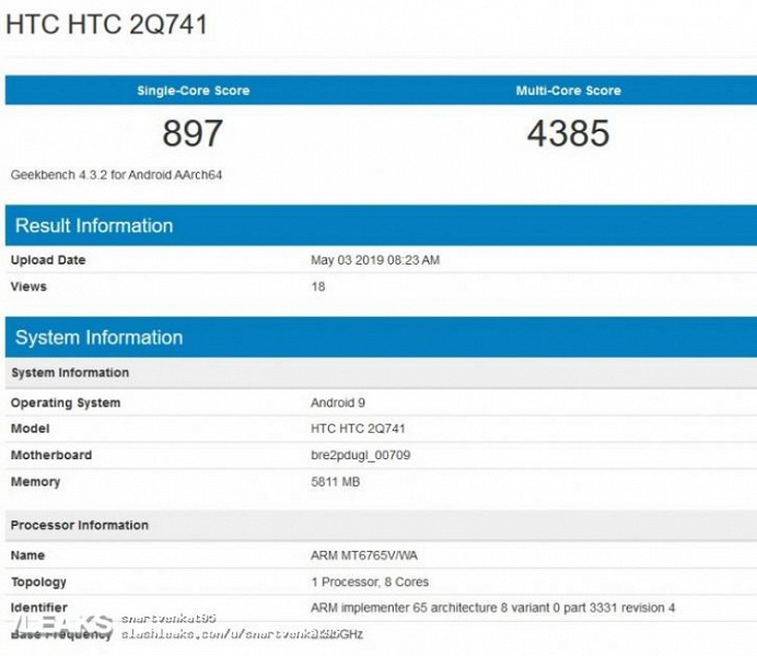 Новый смартфон HTC получил процессор MediaTek Helio P35 и 6 ГБ ОЗУ