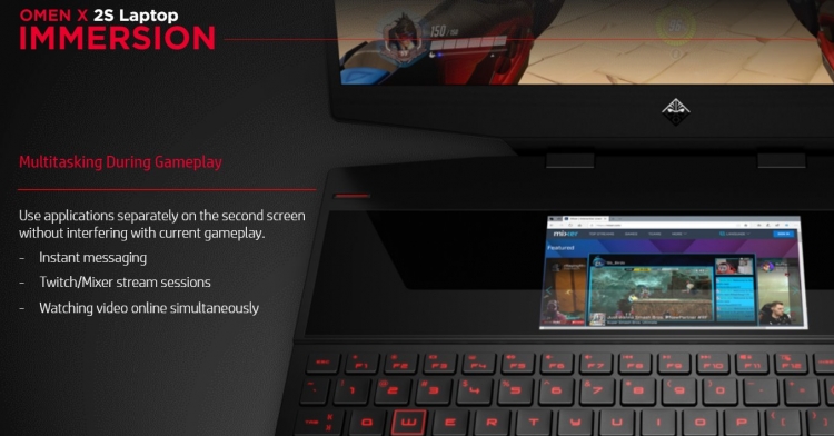 HP представила игровой ноутбук HP Omen X 2S с дополнительным экраном