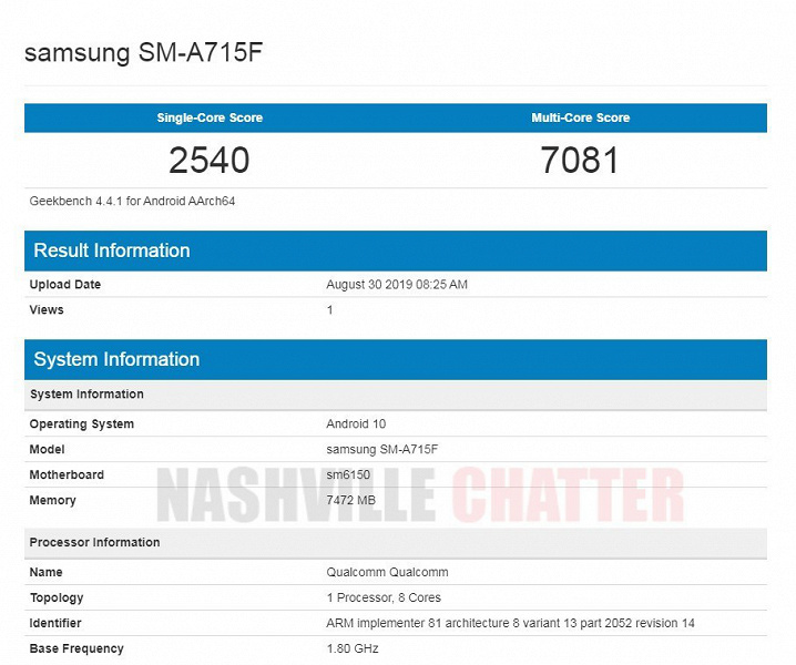 Samsung Galaxy A71 с Android 10 протестировали в Geekbench