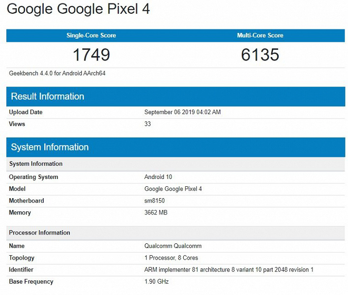 Google Pixel 4 и Pixel 4 XL протестировали в Geekbench с 4 ГБ ОЗУ