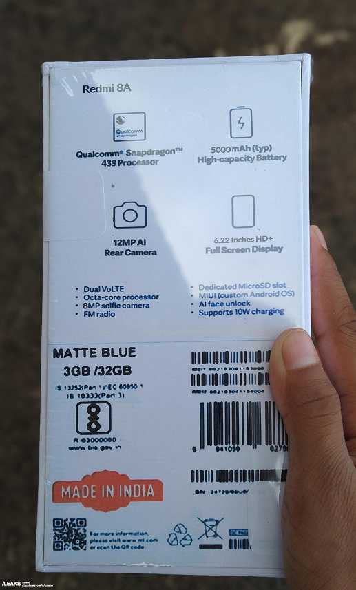Упаковка Redmi 8A раскрыла основные характеристики смартфона