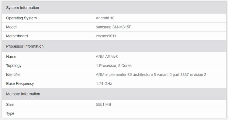 Смартфон Samsung Galaxy M31 появился в базе данных Geekbench