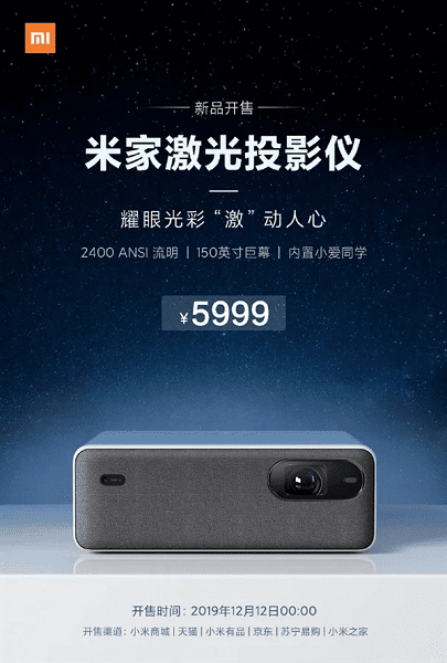 12 декабря поступит в продажу недорогой «умный» Full HD проектор от Xiaomi